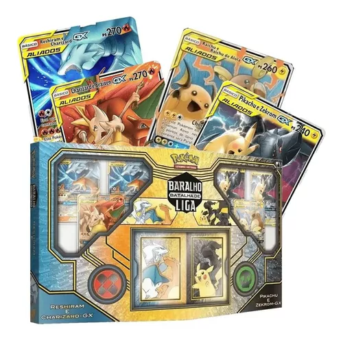 Pokémon Batalha De Liga Pikachu Zekrom Reshiram Charizard-gx