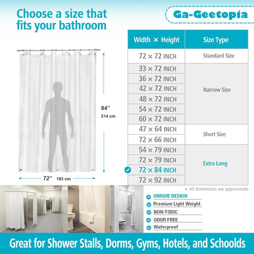 Cortina De Ducha De Goma Eva 3d, Extra Larga, 72 X 84 Pulgad