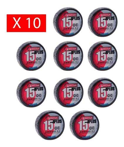 Pack X 10 Cinta Aisladora Plus Tacsa 19mm X 10m X 0.15mm