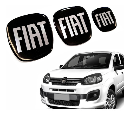 Kit 3 Adesivos Emblema Fiat Preto Black Uno Resinado Res29
