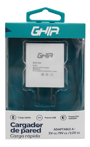 Cargador De Pared Ghia Usb 3.0 Carga Rapida
