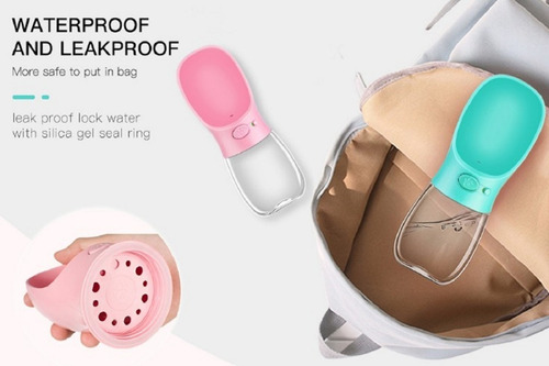 Dogberto botella de agua para perros bebedero rosa seguro anti fugas 300ml
