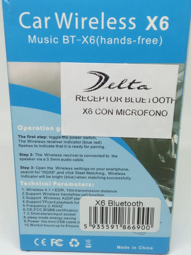 Adaptador De Audio Bluetooth + Edr Delta Bt-x6 A Jack +cable