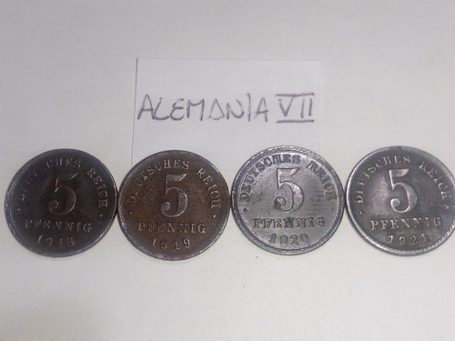 Monedas Alemania 5 Pfennig Del 1918 Al 21. Lote X 4