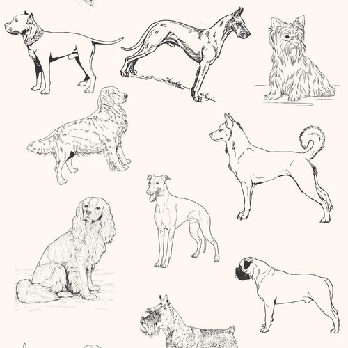 Papel De Parede Adesivo Lavável Desenhos De Cães 15m