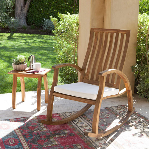 Gdfstudio Caleb - Mecedora De Madera De Acacia Para Exterior