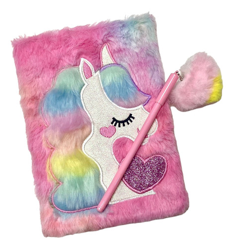 Cuaderno Unicornio Peluche Con Lapicera Corazón Peluche