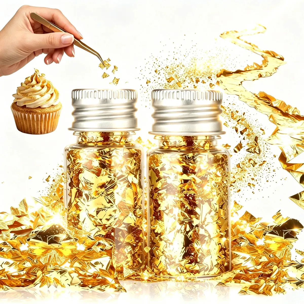Pack de Láminas de Oro Comestible Aaxin para Decoración de Pasteles y Chocolate, 2 Botellas