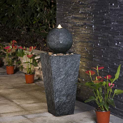 Glitzhome Patio Fuente Cascada Con Luz Led Decorativa Fuente