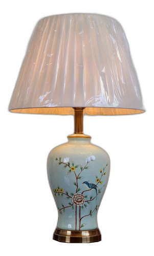 Abajur Porcelana Verde Floral 64cm Cúpula 40cm - Vs419