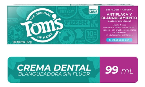 Pasta Dental Tom's of Maine Antiplaca y Blanqueamiento 99ml