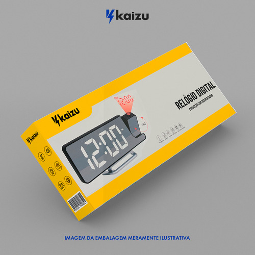 Relogio Alarme Led Minimalista Projetor Espelhado Inteligente Teto Quarto Cabeceira Kaizu