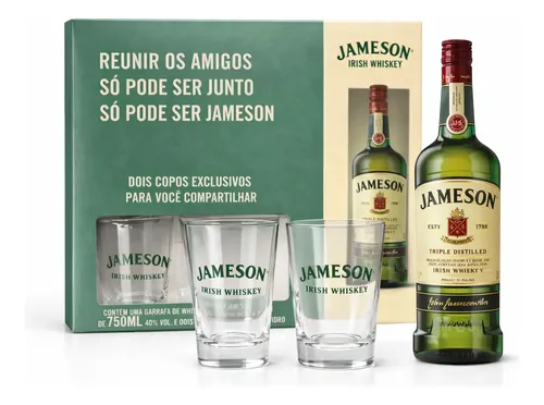 Kit Whisky Irlandês Tridestilado Jameson 750ml + 2 Copos