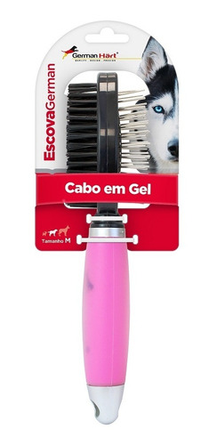 Escova Dupla P/ Cães E Gatos German Hart Cabo Em Gel Rosa M