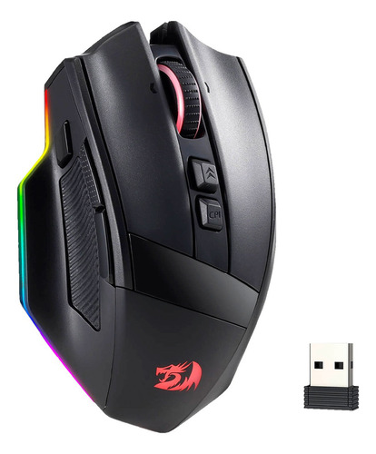 Mouse Gamer Redragon Rind M813 Pro Rgb 26000 Dpi Sem Fio Cor Preto