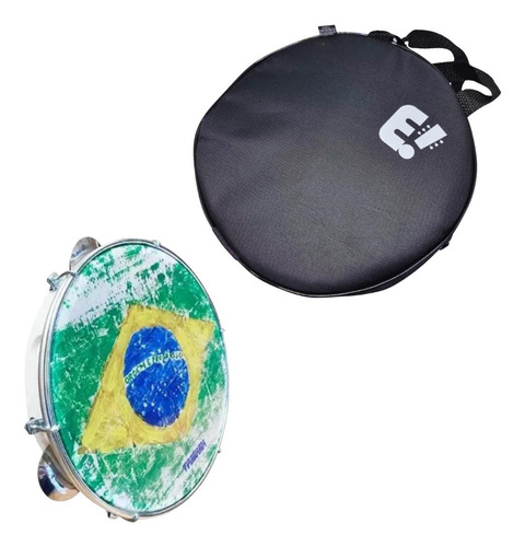 Kit Pandeiro 10 Abs Bandeira Brasil Rajada + Bag Acolchoada