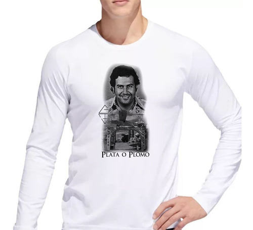 Remera De Hombre Pablo Escobar Dibujo Plata O Plomo Ml