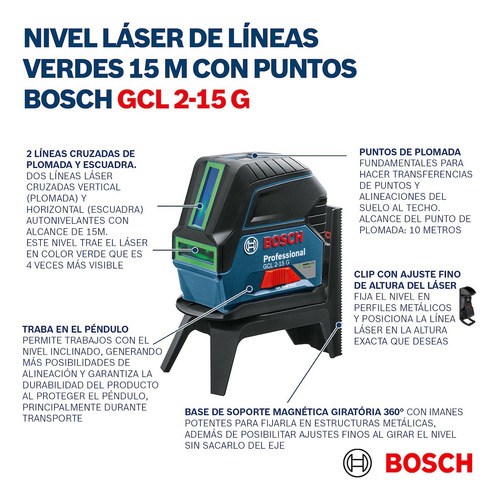 Nivel Láser Verde Combinado Bosch Gcl 2-15 G + Base Rm1