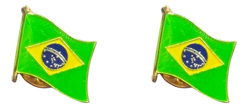 Kit 2 Pins Bottons Broches Bandeira Do Brasil Pátria Metal