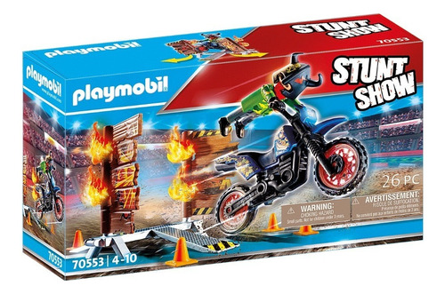 Figura Armable Playmobil Stuntshow Moto Con Muro De Fuego 