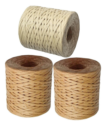 3 Rollos De Cinta De Papel De Rafia Natural Para Cuerda