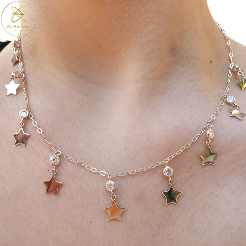Imagen 2 de 4 de Cadena Plata Con Cubic Y Estrellas