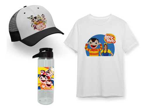 Pack Negro Remera + Botella + Gorra Bely Y Beto Infantil