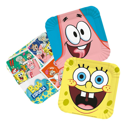 Pack 6 Uds Plato Pequeño Carton / Diseño Bob Esponja 