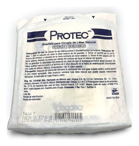 Guantes Descartables Estériles Protec Color Blanco Talle Único De Látex X 2 Unidades