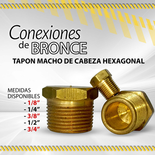 Tapon Macho Cabeza Hexagonal /medidas Varias/ Conex D Bronce