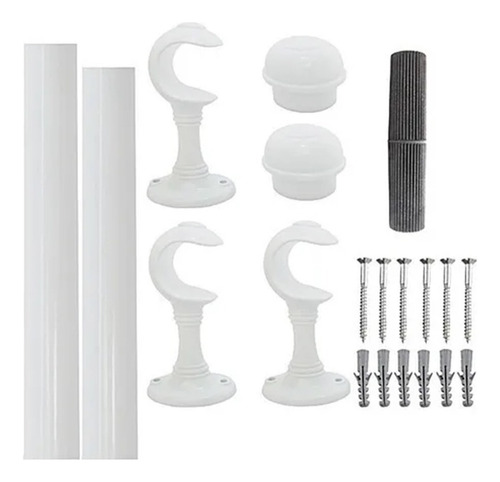 Kit Varão Varal Simples 1,80 Metro 19mm Para Cortina Cores Cor Branco