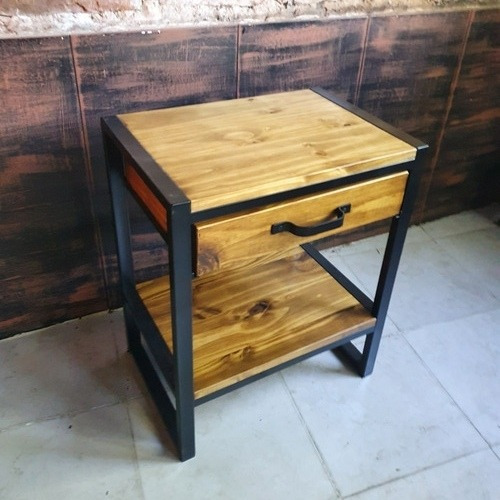 Imagen 3 de 4 de Combo 2 Mesas De Luz Industrial Madera Hierro Pintura Epoxi