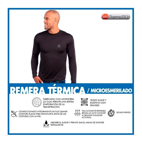 Imagen 3 de 5 de Remera Camiseta Termica Hombre Black Rock Negro Running