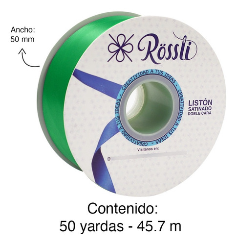 Listón Satinado Doble Cara No. 12 Con 45.7 Metros Verde Bandera Liston Satinado No.12