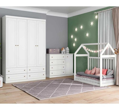 Imagem 2 de 9 de Quarto Infantil Com Berço Montessoriano, Cômoda E Guarda-rou