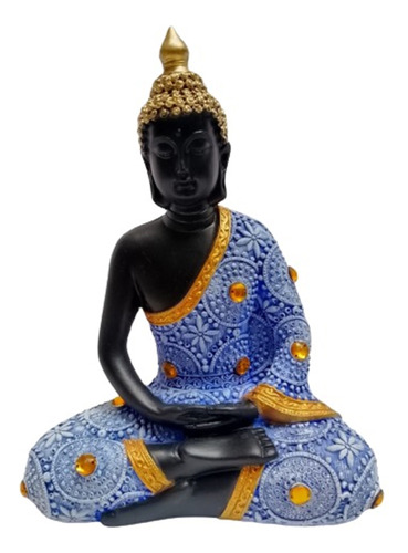 Estatua Buda Sentado Azul Decoración Sabiduría Abundancia