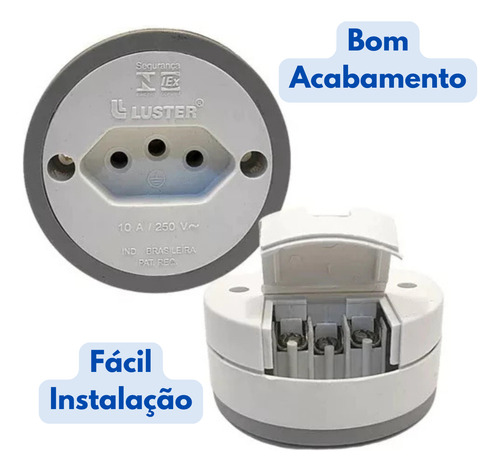 Tomada De Sobrepor Redonda Kit 5uni Simples Externa 10a 2p+t