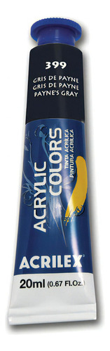 Tinta Acrílica Acrilex 20ml - Acrylic Colors - Tela E Outros Cor 399 - Gris De Payne