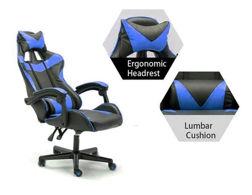 Imagen 2 de 7 de Silla Progamer Pc Xbox Oficina Reclinable Azul Y Negro