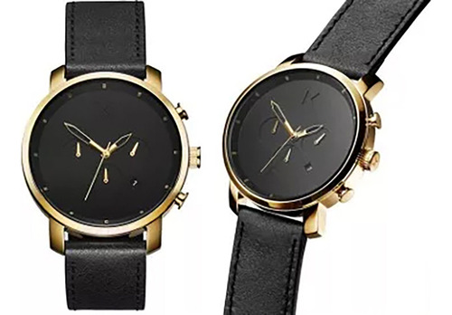 Reloj Mvmt - Movement Gold Black Leather 45mm + Strap Gold
