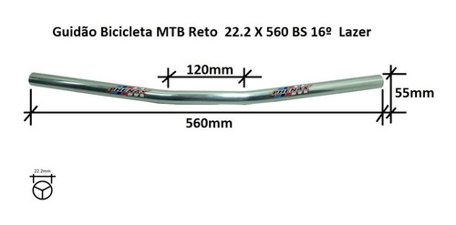 Imagem 2 de 3 de Guidão Bicicleta Mtb Reto 22.2 X 560 Bs 16º Lazer Verm. Anod