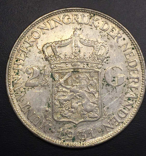 Hol001 Moneda Holanda 2 1/2 Gulden 1931 Xf Plata Ayff