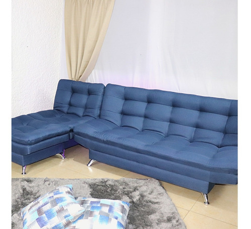 Sala Moderna Esquinera Gris Sofá Sillón Y Taburete Florencia Color Azul Marino