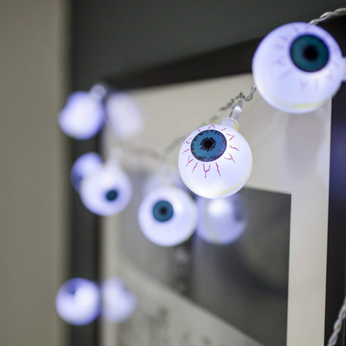 Imagen 3 de 4 de Guirnalda Ojos Halloween Luz Led Luces Pila Cotillon Deco