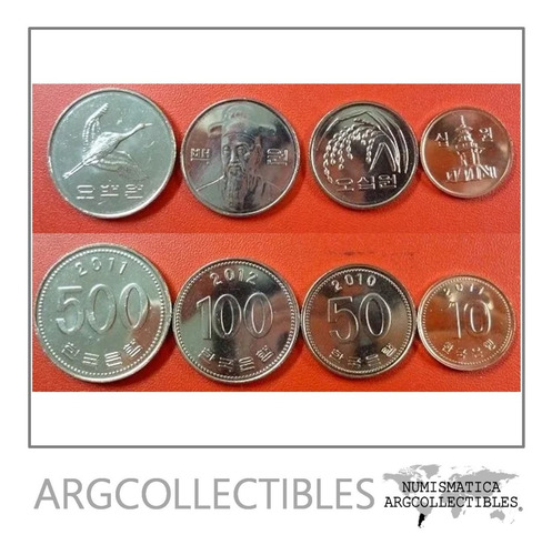 Corea Del Sur Set 4 Monedas Figuras Varias 2010 - 2012 Unc
