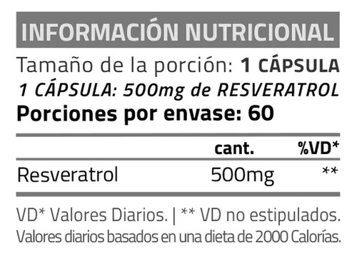 Star Nutrition Resveratrol 500 Antioxidante 60 Caps X 3 Unid Cápsulas Sin Sabor
