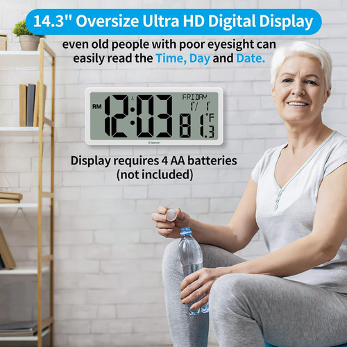 Reloj Atómico De 14.3 Pilas, Reloj De Pared Digital A...
