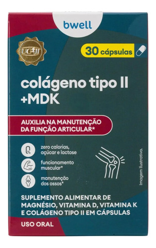 Colágeno Bwell Tipo Ii Mdk Magnésio + Vitamina D E K 30 Cáps