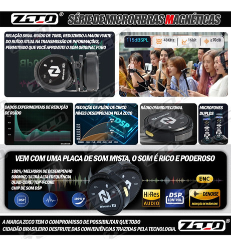 Microfone Lapela Sem Fio Magnético 2 Duplo Com Redução Ruído