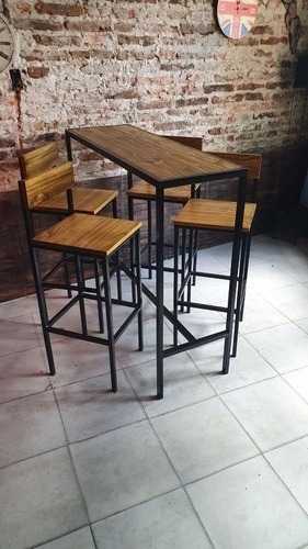 Imagen 3 de 10 de Mesa Barra Cervecera Industrial 120x40x105 + 4 Taburetes
